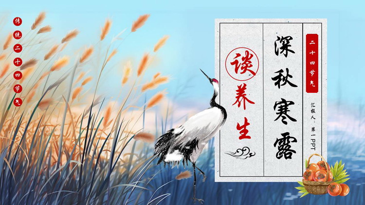 蓝色插画风深秋寒露谈养生PPT模板