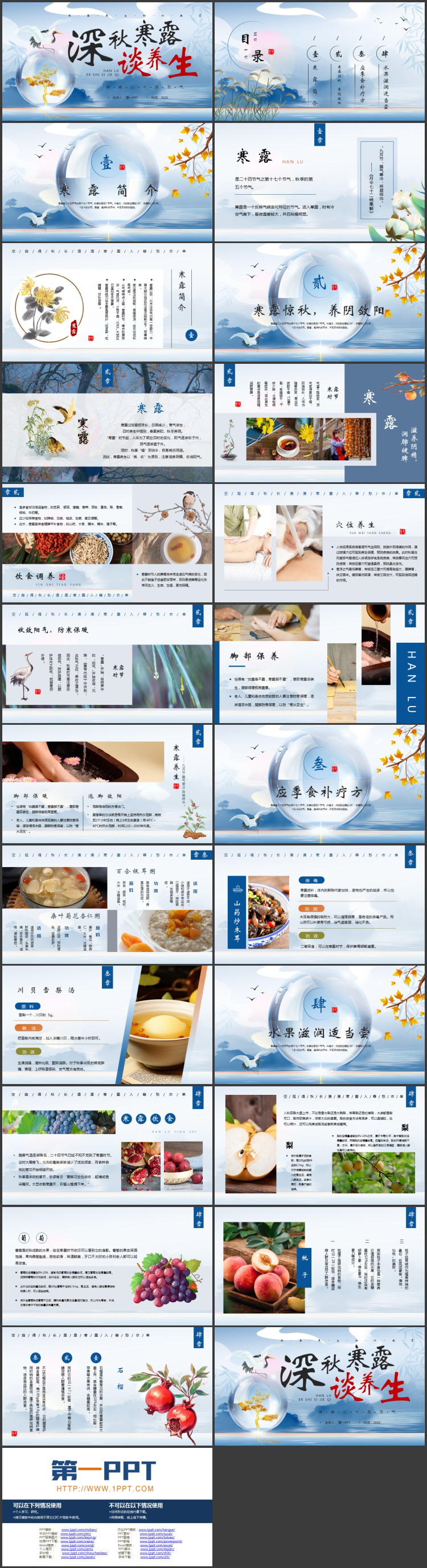 蓝色古典中国风深秋寒露谈养生PPT模板