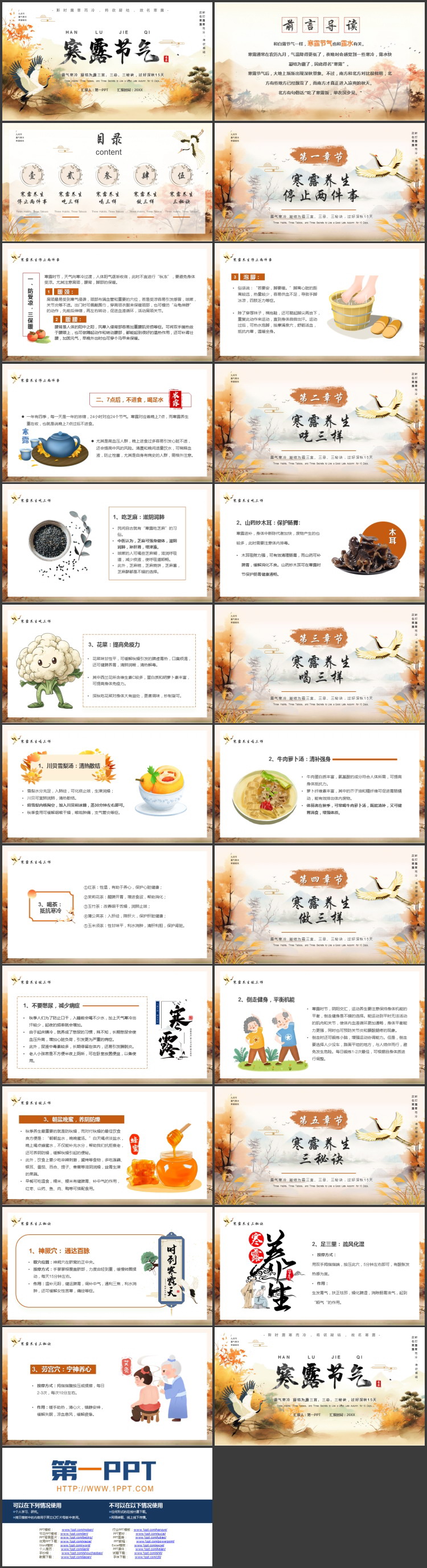 古典中国风背景的寒露节气养生知识介绍PPT模板