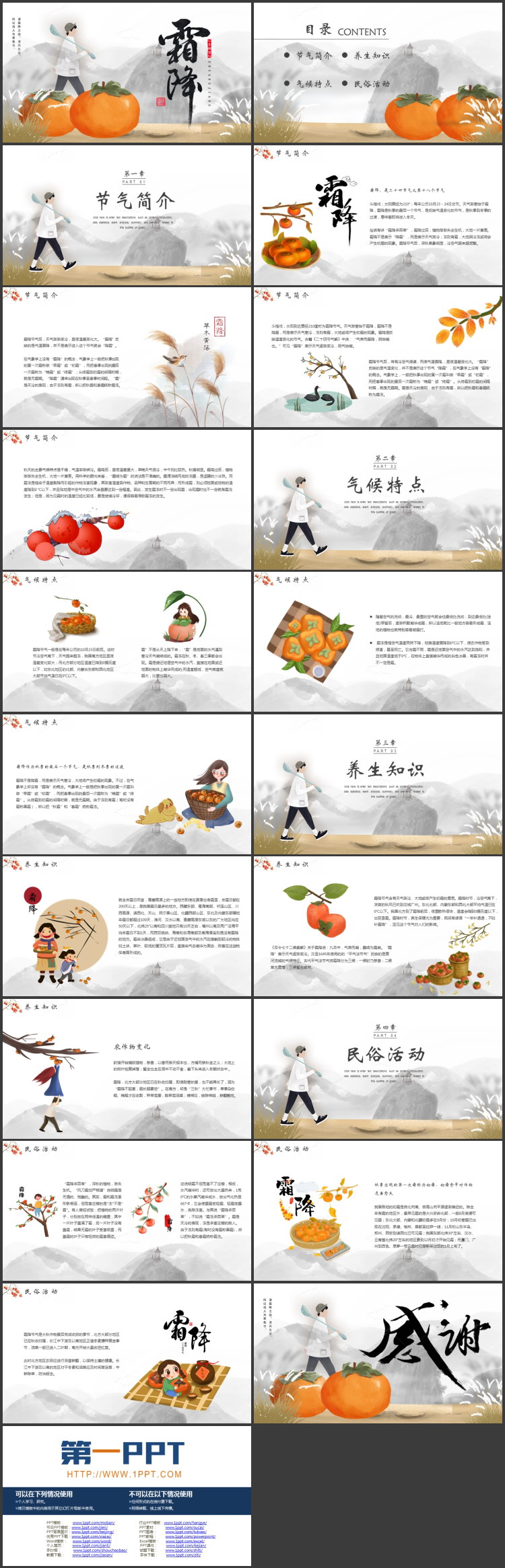 精美插画风霜降节气介绍PPT模板