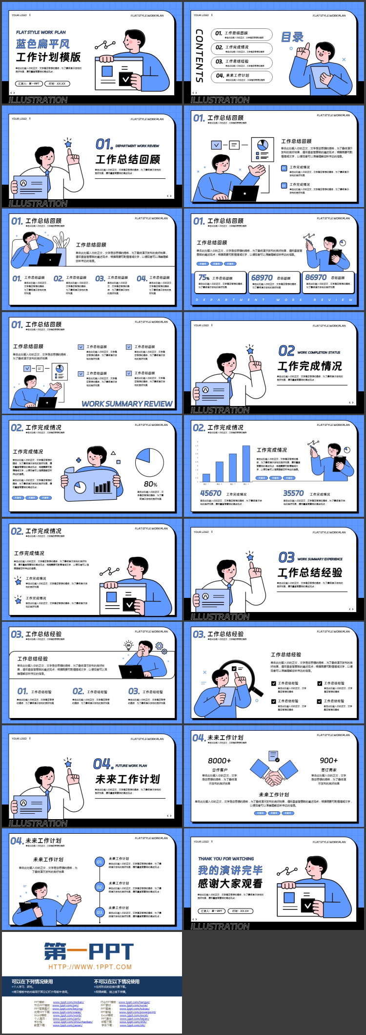 蓝色MBE风格的扁平风工作计划PPT模板下载