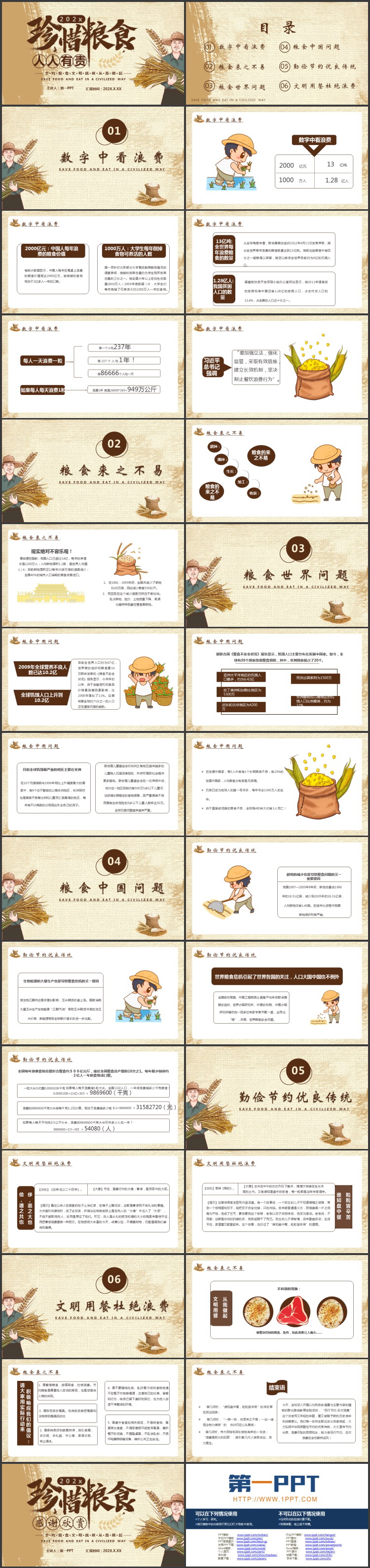 “珍惜粮食人人有责”节约粮食文明就餐PPT模板下载