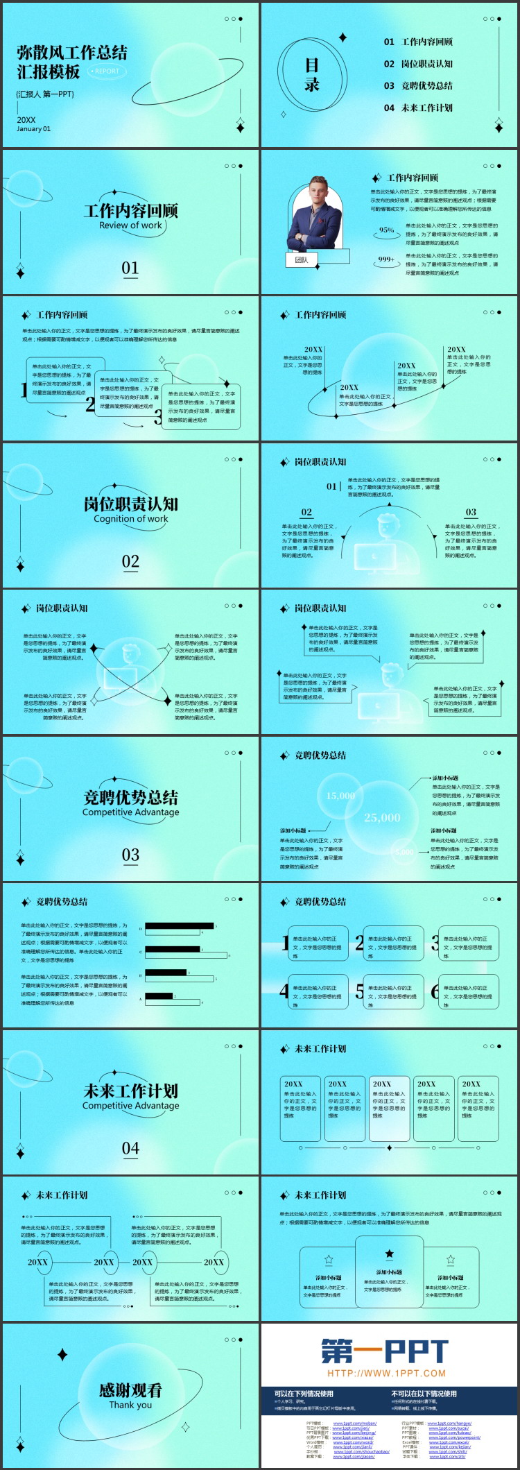 蓝青渐变弥散风工作总结汇报PPT模板下载