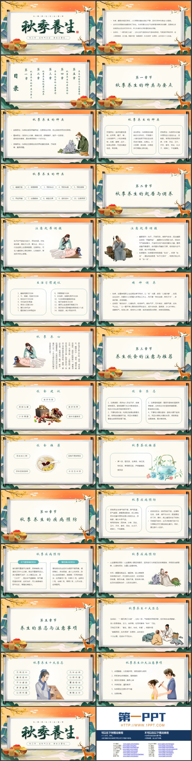 橙绿国潮风秋季养生知识讲座PPT模板