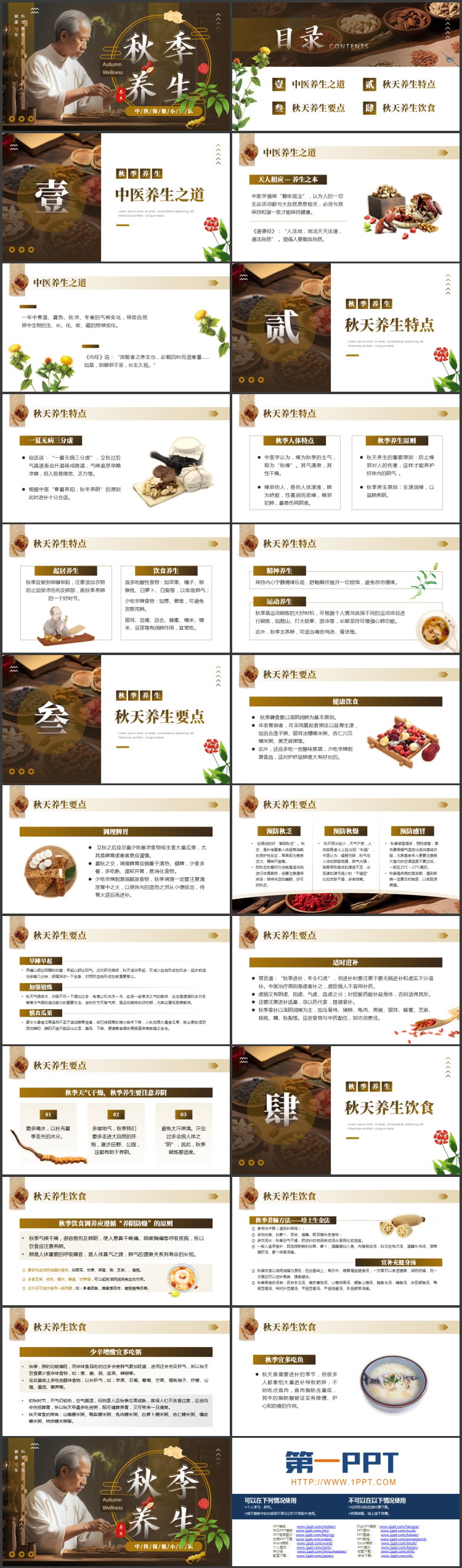 老中医背景的秋季养生中医保健小常识PPT模板