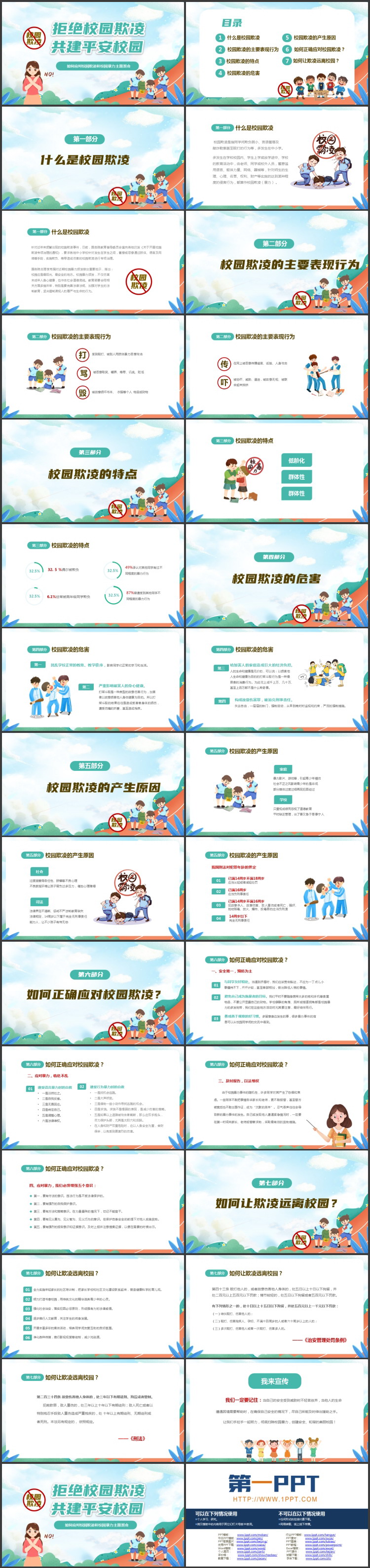 “拒绝校园欺凌共建平安校园”如何应对校园欺凌和校园暴力主题班会PPT模板下载