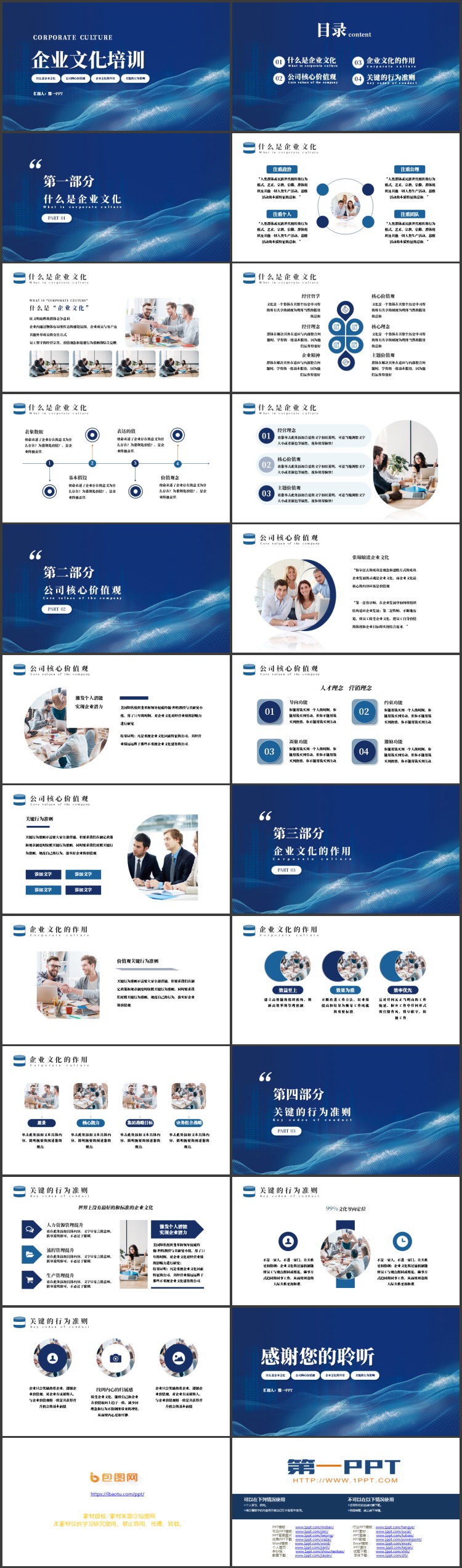 蓝色点阵波浪曲线背景的科技风企业文化培训PPT模板下载