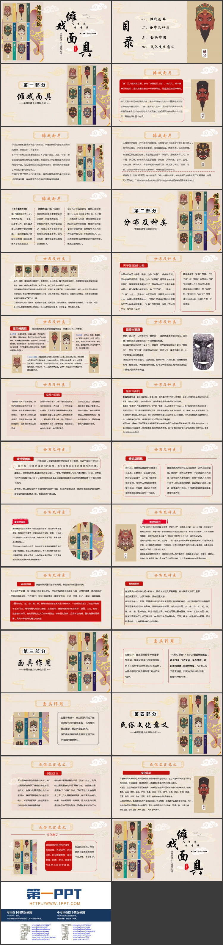 “傩戏面具”中国非遗文化傩戏介绍PPT模板