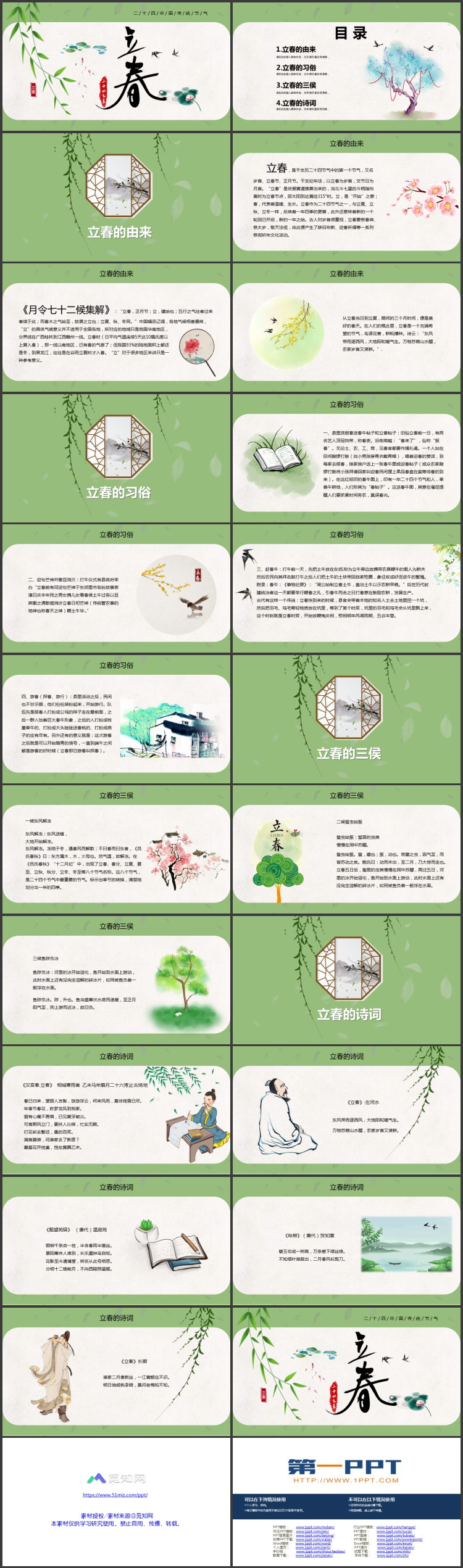 绿色水墨中国风立春节气介绍PPT模板