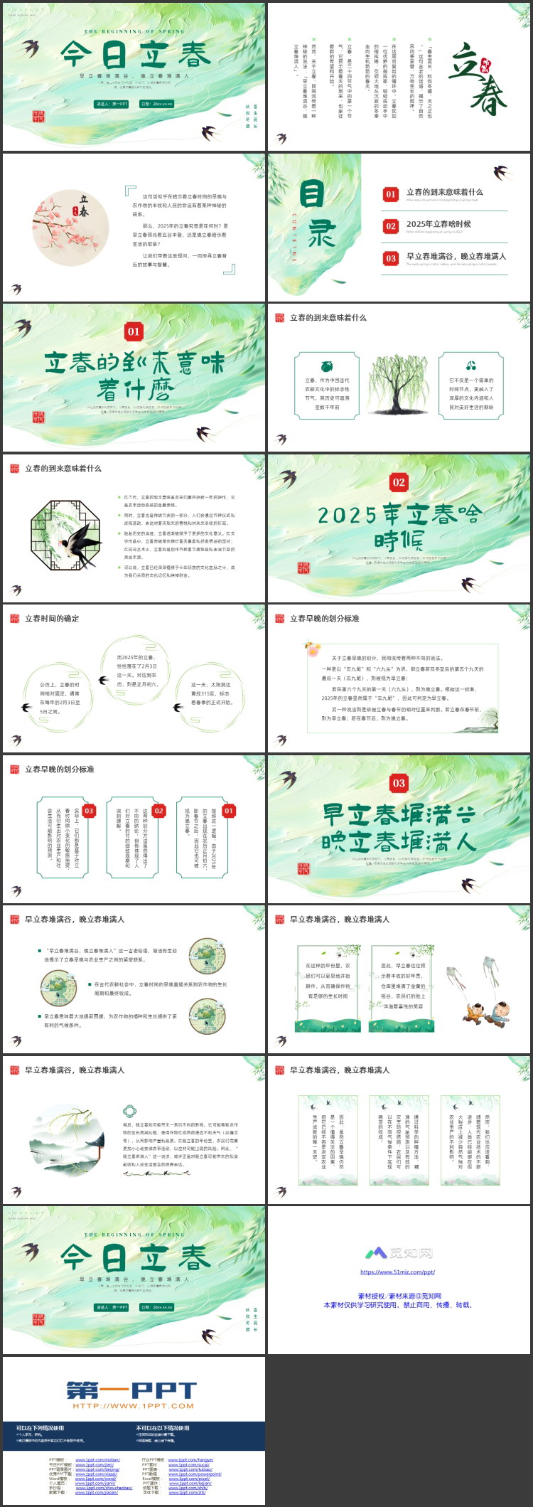 绿色精美油画风“今日立春”传统节气介绍PPT模板