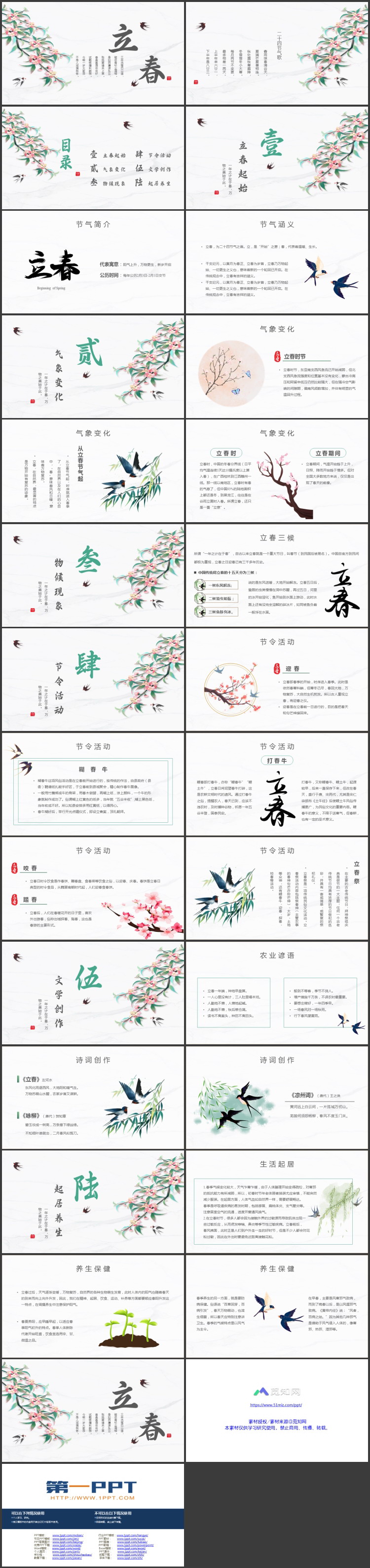 古典花鸟背景的立春传统节气介绍PPT模板