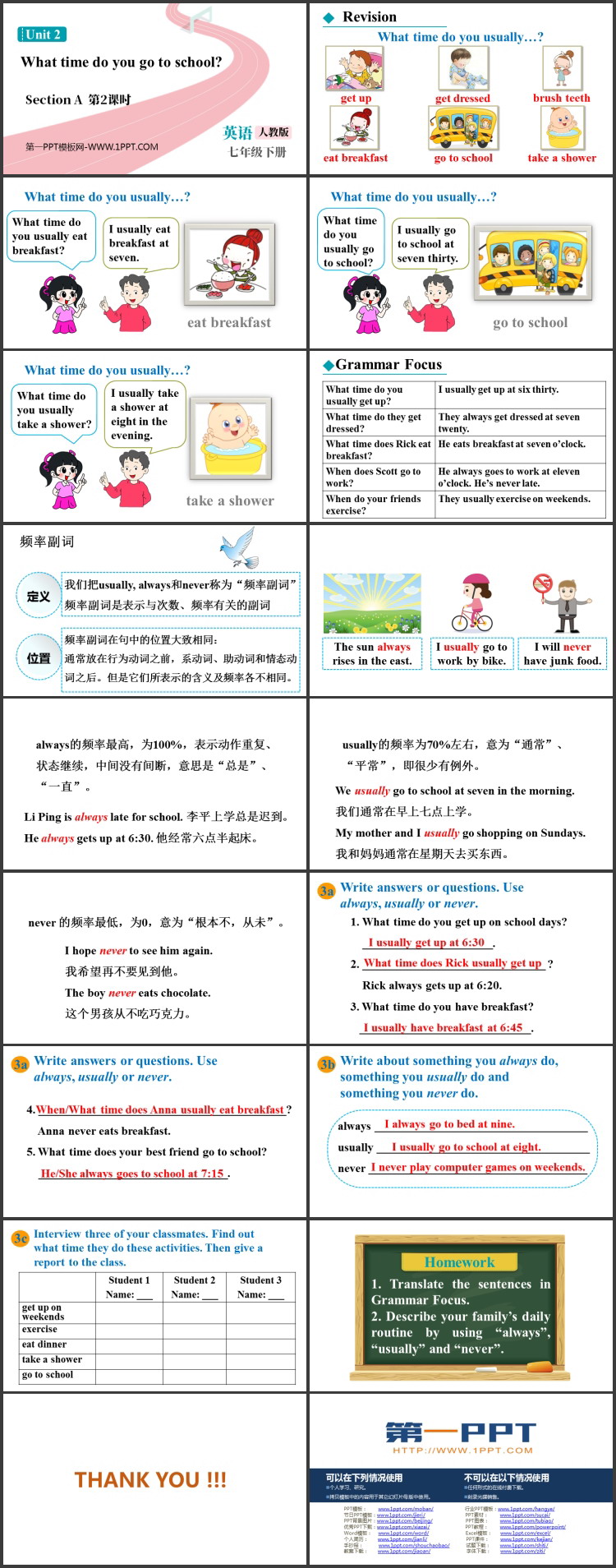 《What time do you go to school?》SectionA PPT课件下载(第2课时)