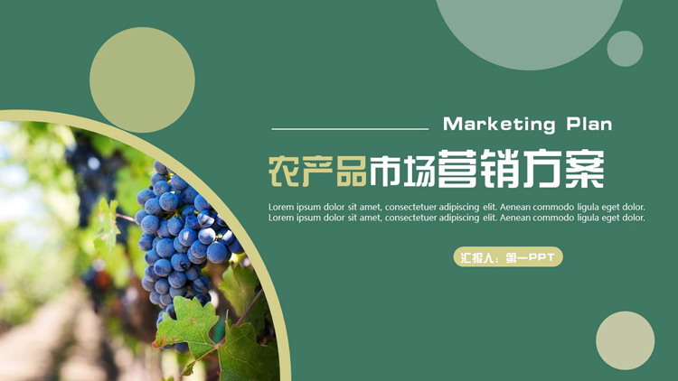 绿色葡萄背景农产品市场营销方案PPT模板