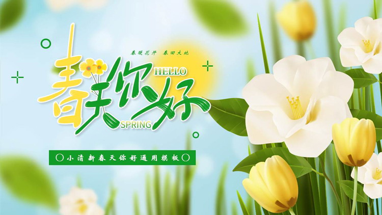 精美花卉背景的小清新“春天你好”通用PPT模板