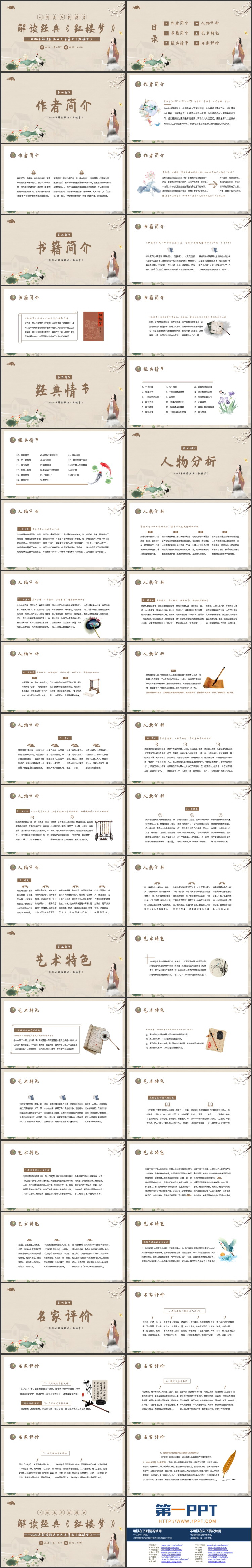 棕色古典中国风解读经典《红楼梦》读书分享名著导读PPT下载