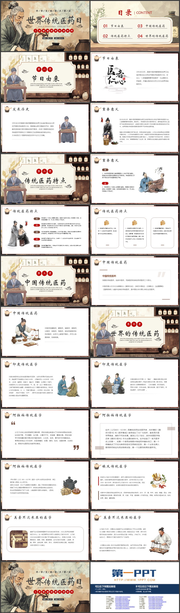 老中医背景的世界传统医药日PPT模板
