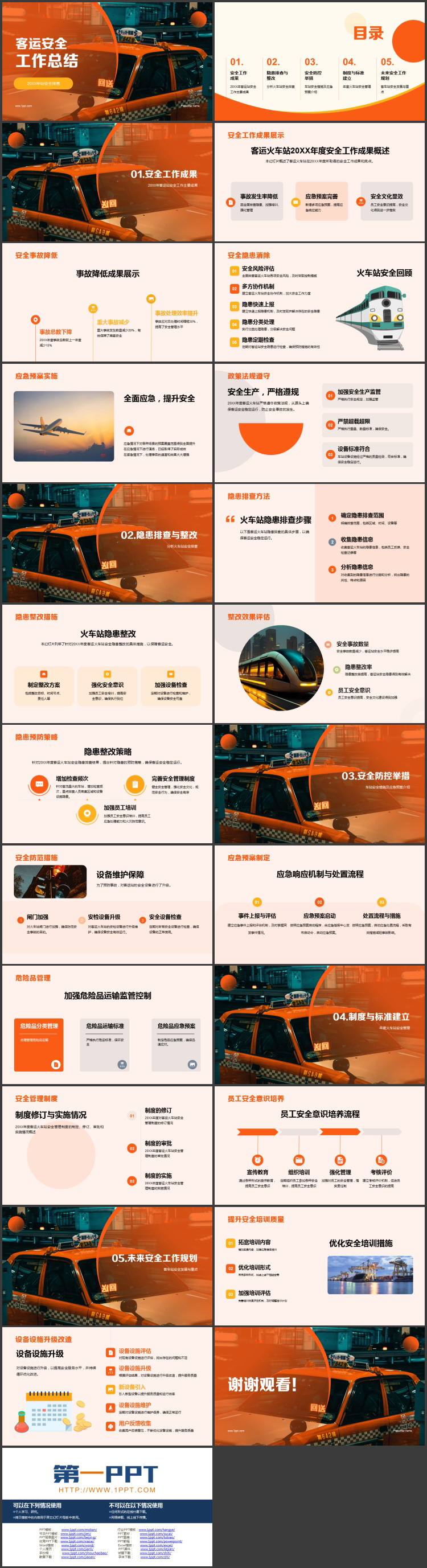 橙色出租车背景的客运安全工作总结PPT模板