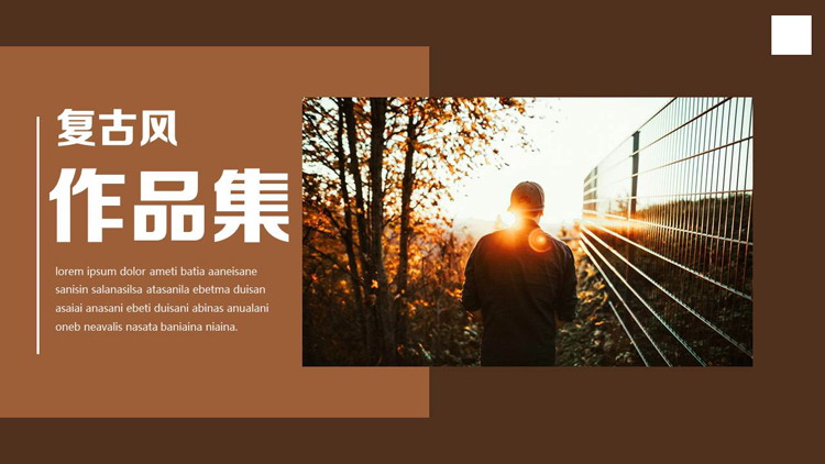 褐色复古风个人摄影背景的作品集PPT模板