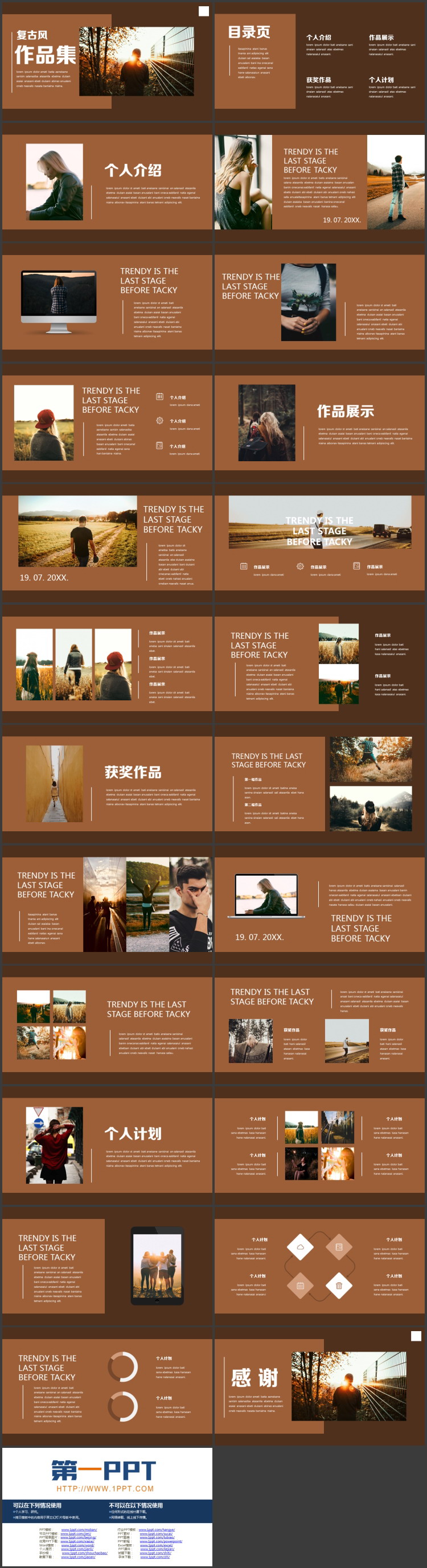 褐色复古风个人摄影背景的作品集PPT模板