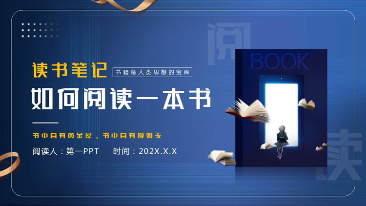 蓝色《如何阅读一本书》读书笔记PPT下载