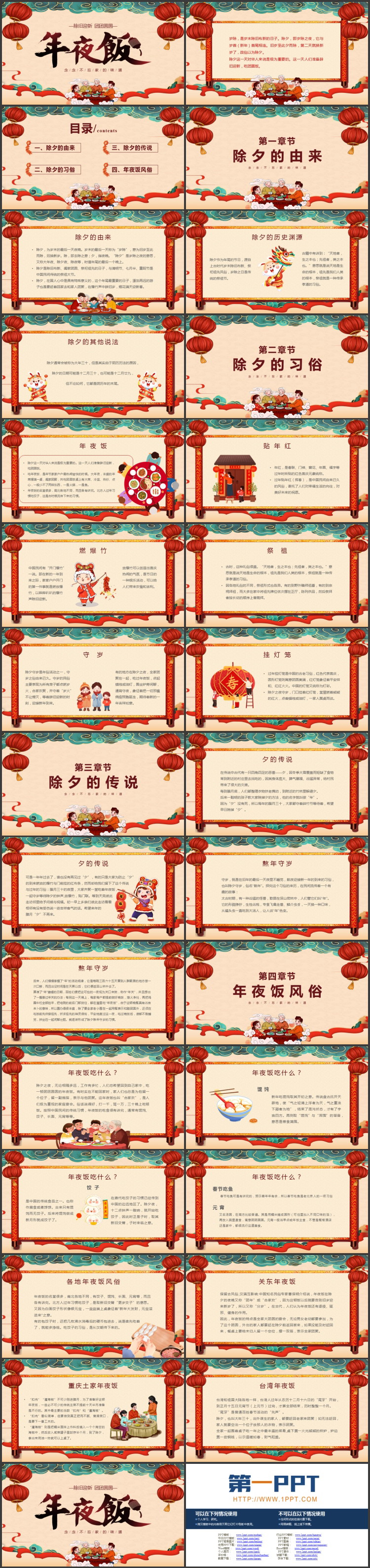 古典中国风“年夜饭”春节习俗介绍PPT模板