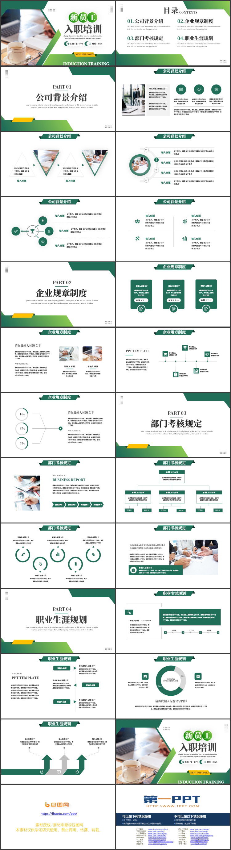绿色办公桌面背景的新员工入职培训PPT模板下载