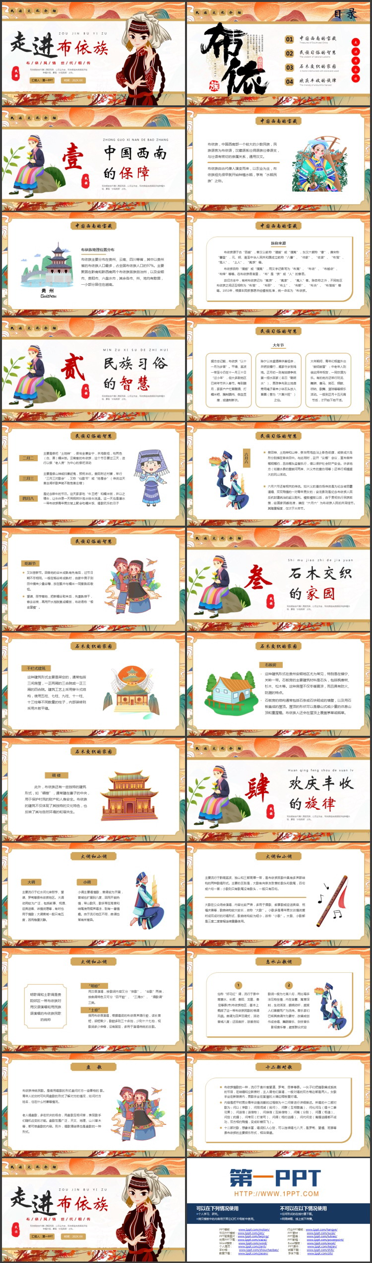 少数民族女孩背景的“走进布依族”民族文化介绍PPT模板