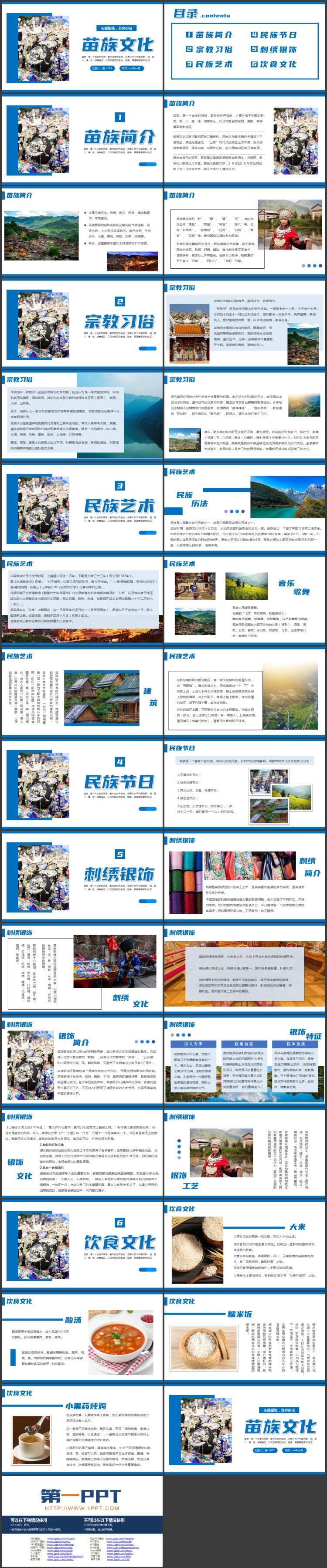 蓝色少数民族人物背景的苗族文化介绍PPT模板