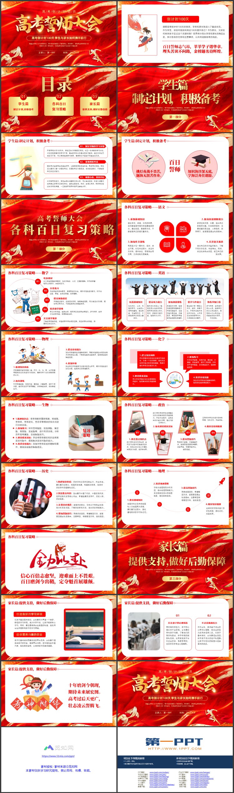 红色大气鎏金风高考誓师大会PPT模板下载