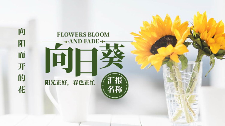 绿色精美向日葵主题商务汇报PPT模板
