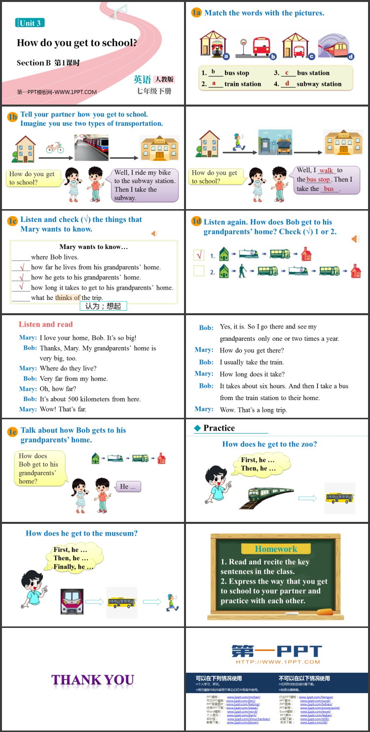 《How do you get to school?》SectionB PPT课件下载(第1课时)