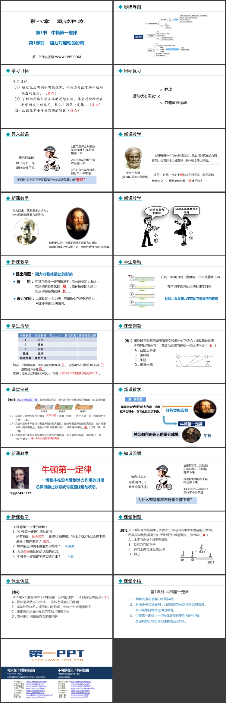 《牛顿第一定律》运动和力PPT优质免费课件(第1课时)