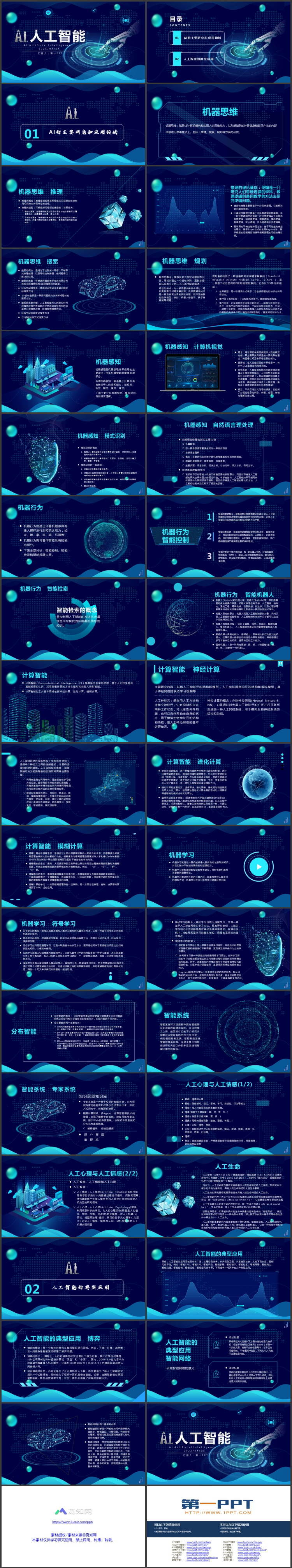 蓝色机器人手臂背景的科技风AI人工智能介绍PPT模板