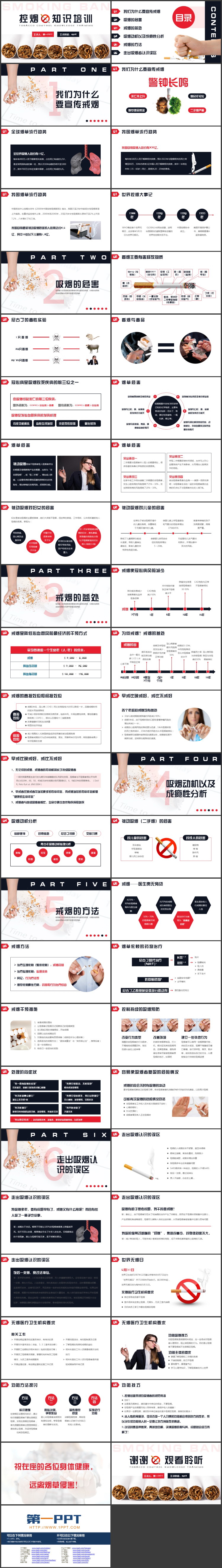蓝色香烟背景的控烟知识培训PPT模板下载