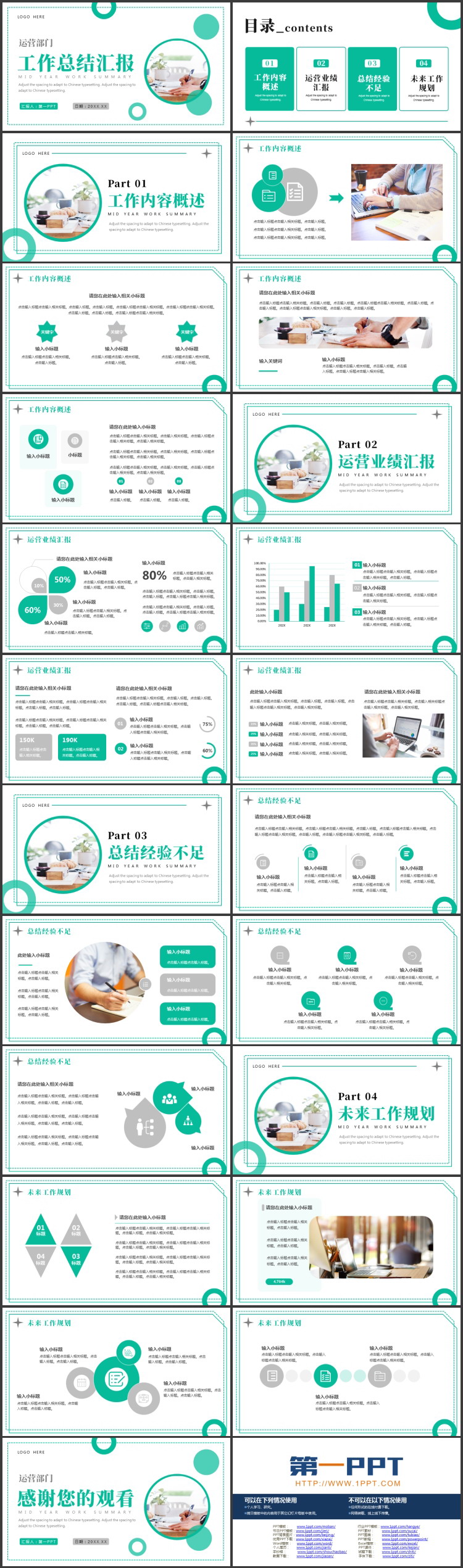 绿色商务办公背景的工作总结汇报PPT模板下载