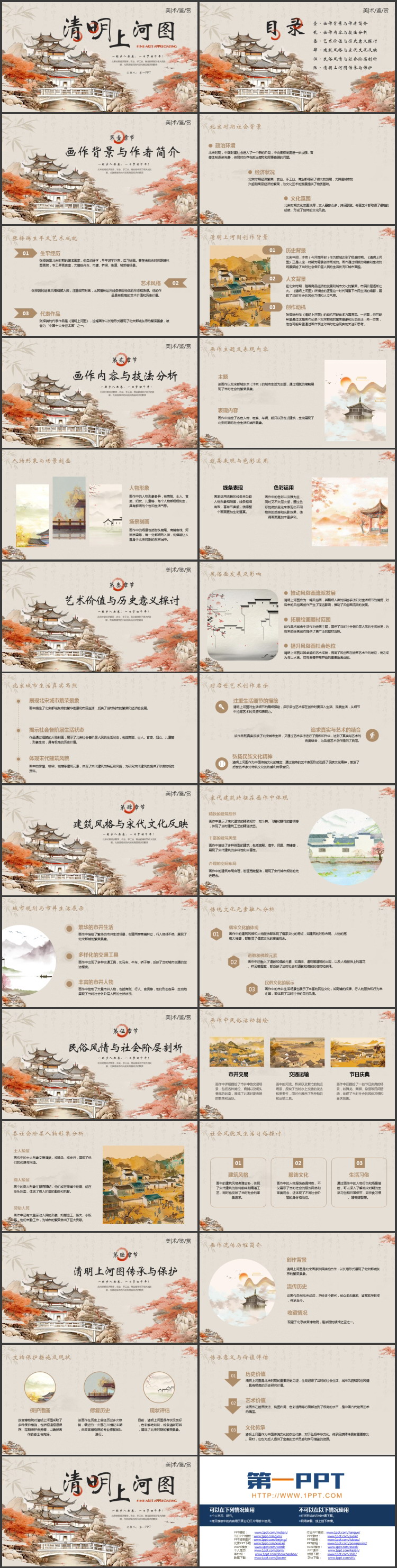 古建筑背景的“清明上河图”美术鉴赏PPT模板下载