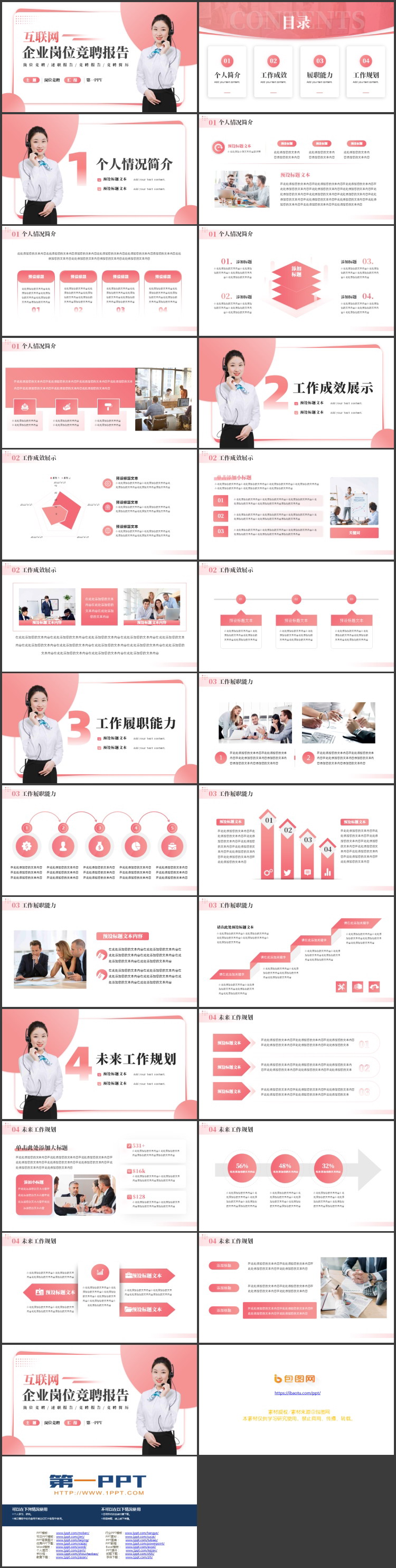 红色商务人士背景的互联网企业岗位竞聘报告PPT模板下载