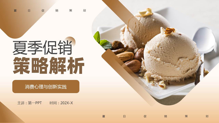 棕色冰激凌背景的夏季促销策略解析PPT模板