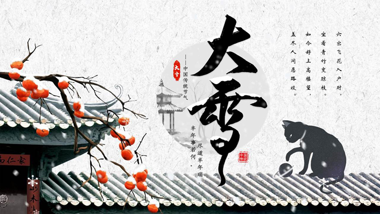古建筑飞檐斗拱背景的大雪节气介绍PPT模板