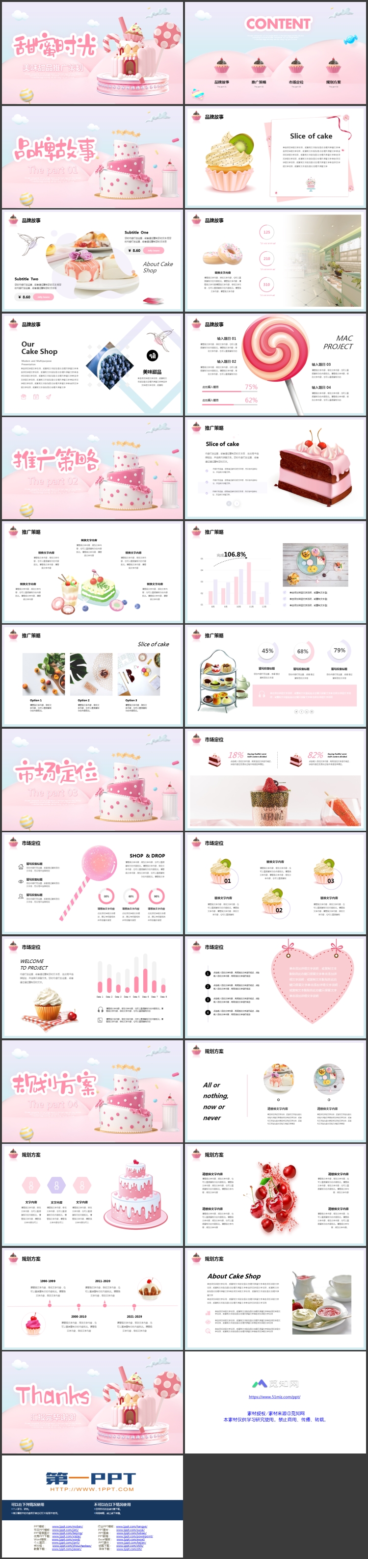 粉色甜品糖果背景的“甜蜜时光”美味甜品推广策划PPT模板