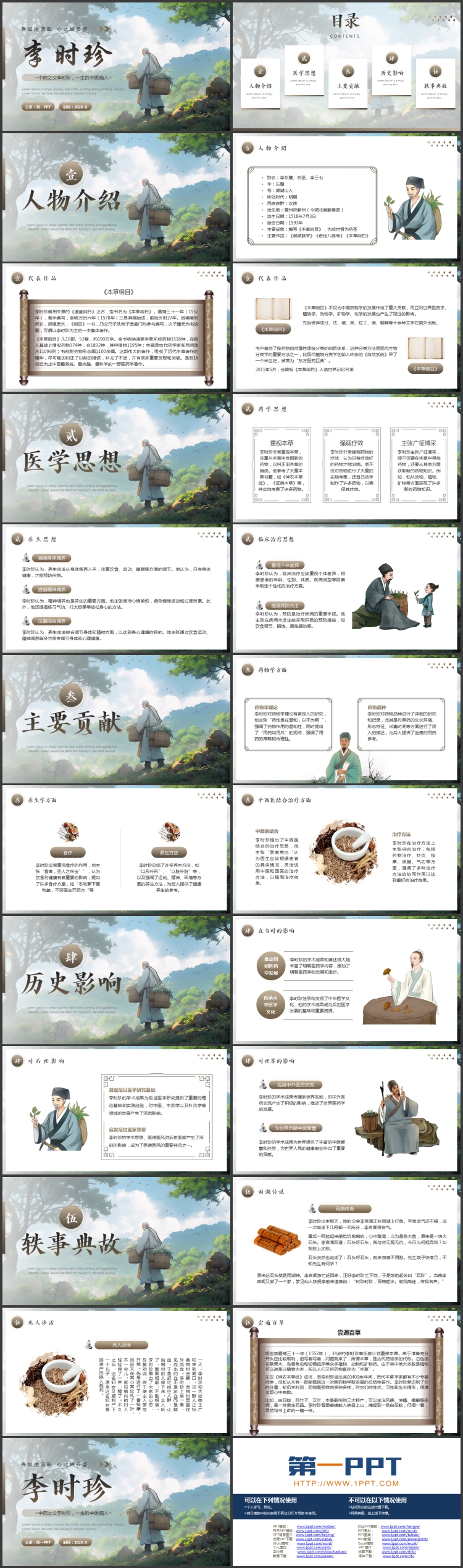 精美插画风李时珍人物介绍PPT下载