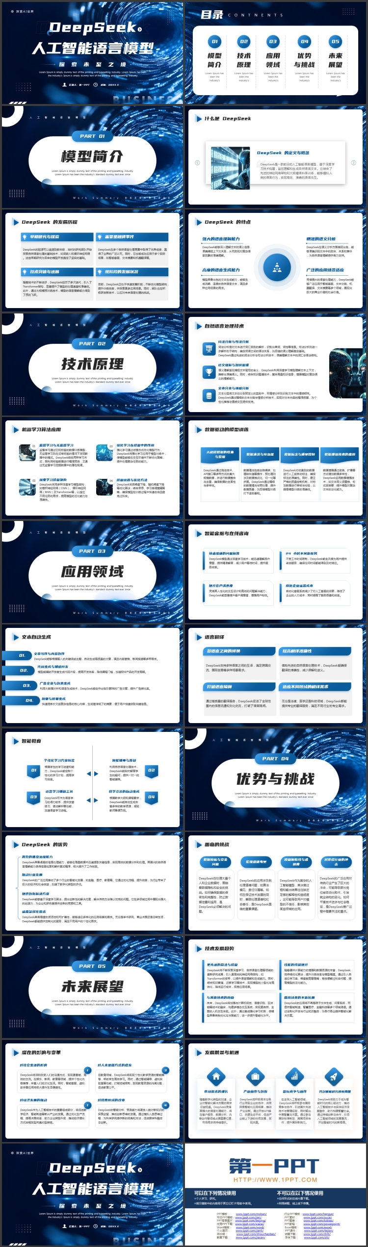 蓝色科技风DeepSeek人工智能语言模型介绍PPT模板