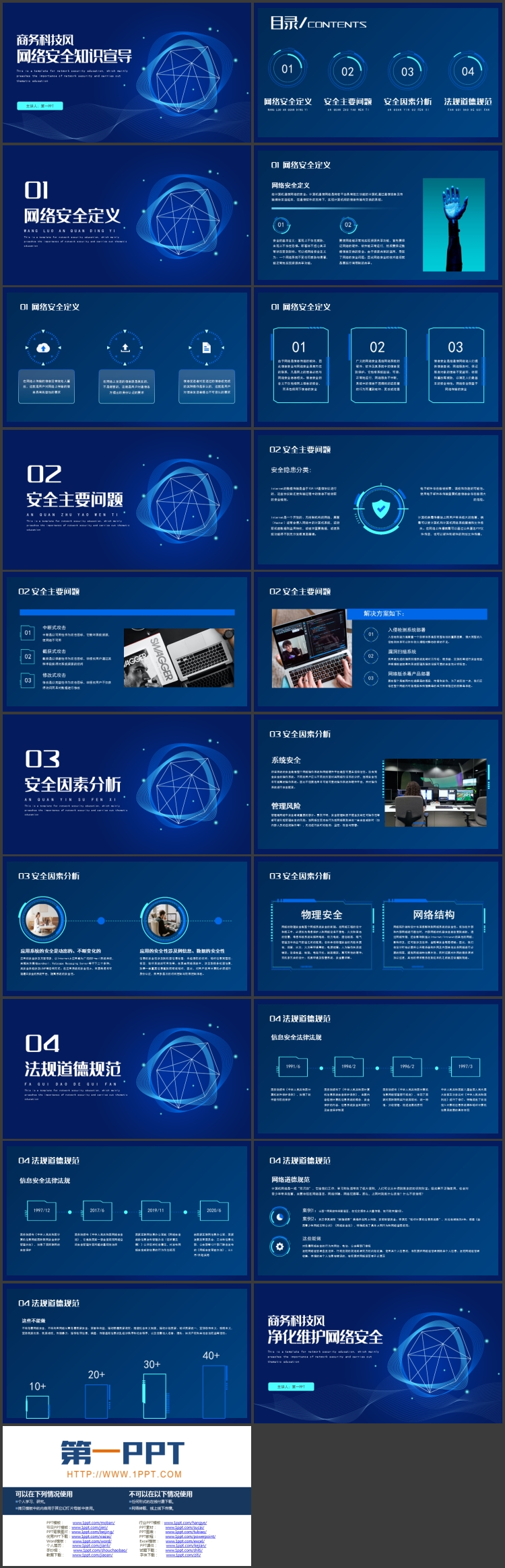 蓝色商务科技风网络安全知识宣导PPT模板