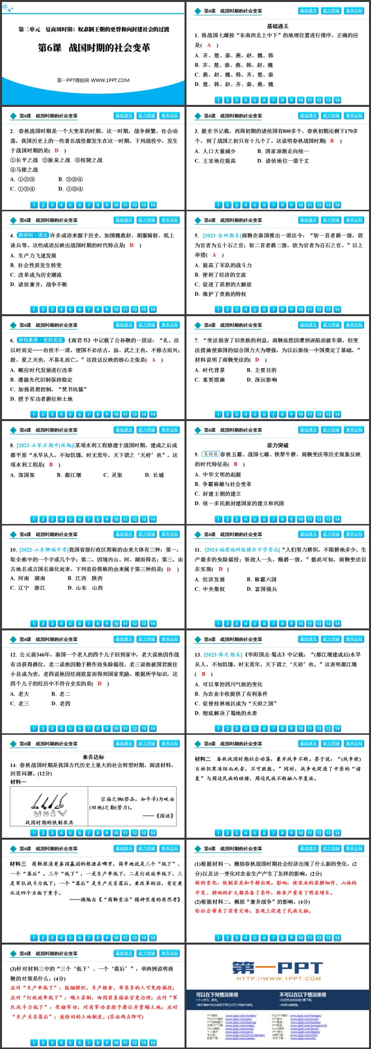 《战国时期的社会变革》夏商周时期：奴隶制王朝的更替和向封建社会的过渡PPT教学课件