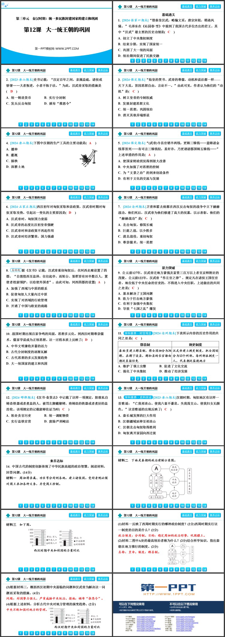 《大一统王朝的巩固》秦汉时期：统一多民族封建国家的建立和巩固PPT教学课件