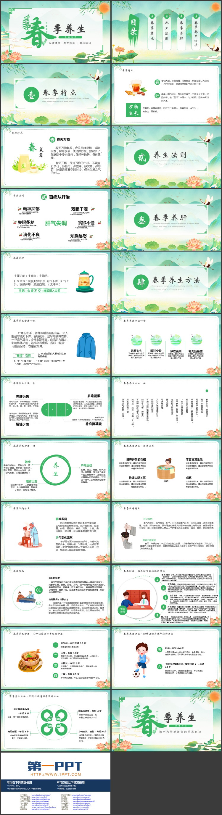 绿色清新中国风春季养生保健知识PPT模板