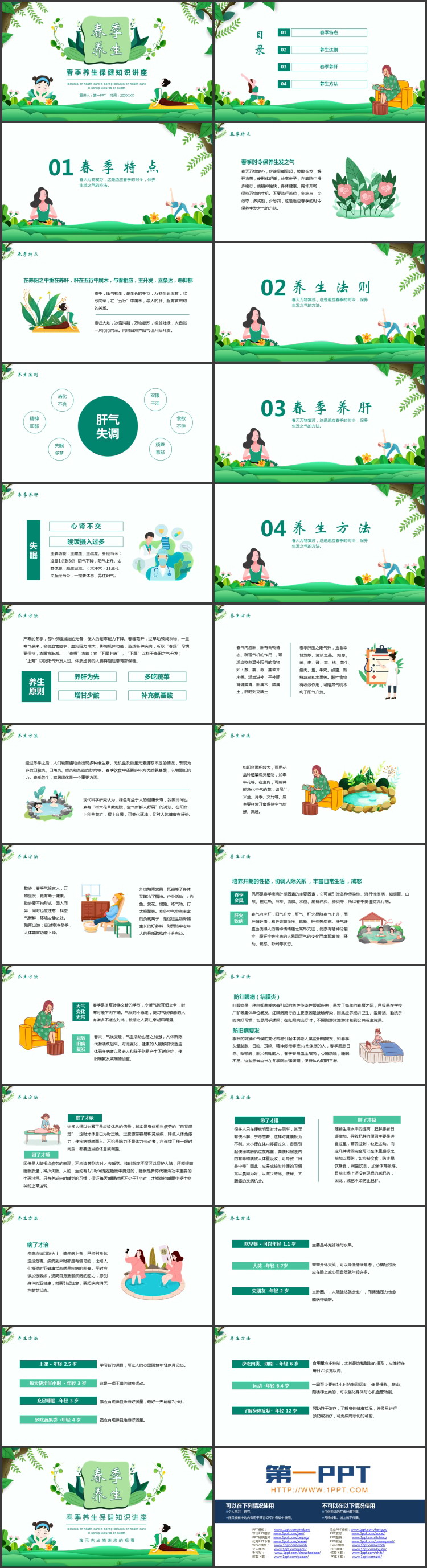 绿色清新春季养生保健知识讲座PPT模板