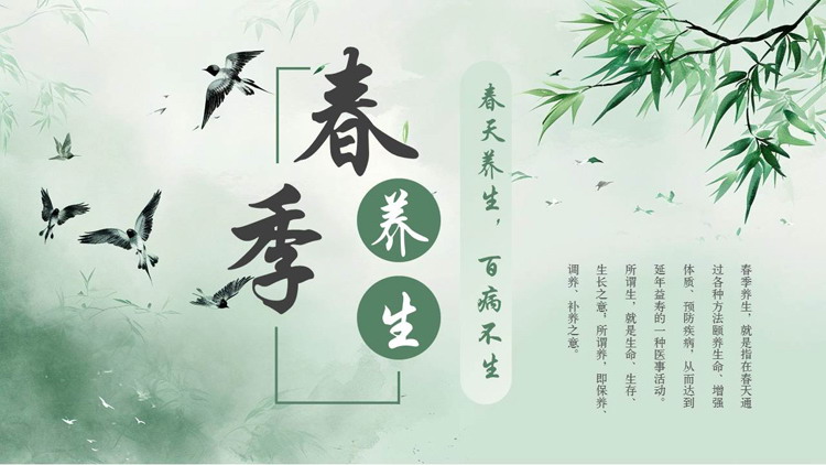 绿色清新水墨中国风春季养生知识讲座PPT模板