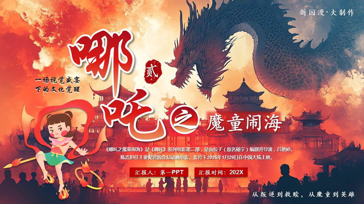 “哪吒贰之魔童闹海”国漫宣传介绍PPT模板