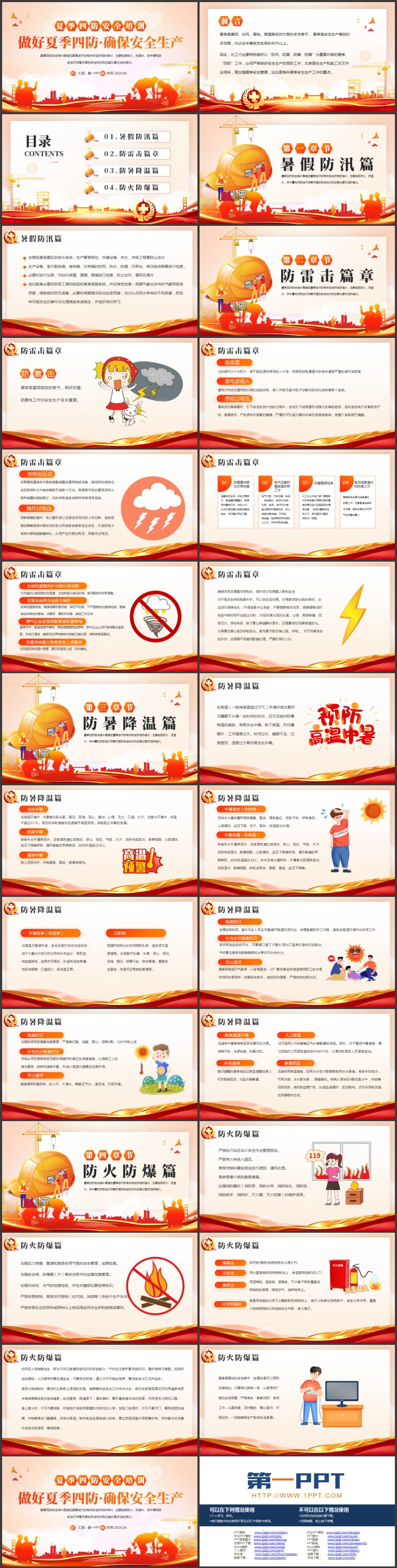 红橙配色“做好夏季四防确保安全生产”夏季四防安全培训PPT模板下载